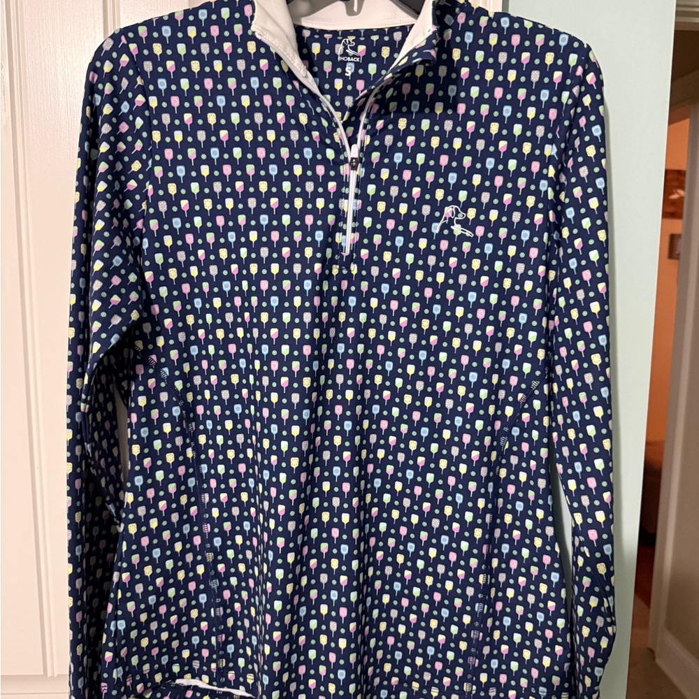 Rhoback Navy Pickleball print Quarter Zip Pullover